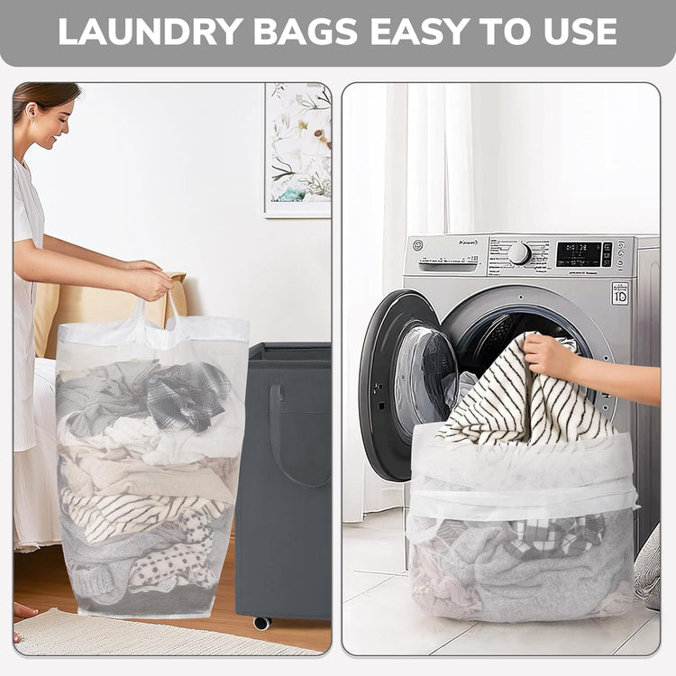Laundry Basket with Wheels, Laundry Hamper with Removable Wash Bag, Clothes Hamper, Rolling Laundry Basket, Dorm Room Essentials, 75L, Grey