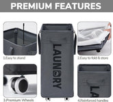 Laundry Basket with Wheels, Laundry Hamper with Removable Wash Bag, Clothes Hamper, Rolling Laundry Basket, Dorm Room Essentials, 75L, Grey
