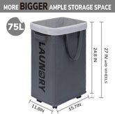 Laundry Basket with Wheels, Laundry Hamper with Removable Wash Bag, Clothes Hamper, Rolling Laundry Basket, Dorm Room Essentials, 75L, Grey