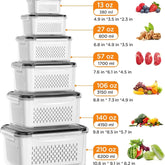 8/10/12 Pcs Large Fruit Containers for Fridge, Stackable Food Storage Containers with Removable Colander, Bpa-Free, Airtight Storage Container to Keep Fruits, Vegetables, Berry, Meat Fresh Longer
