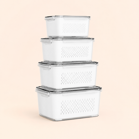 8/10/12 Pcs Large Fruit Containers for Fridge, Stackable Food Storage Containers with Removable Colander, Airtight Storage Container to Keep Fruits, Vegetables, Berry, Meat Fresh Longer