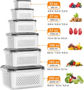 8/10/12 Pcs Large Fruit Containers for Fridge, Stackable Food Storage Containers with Removable Colander, Bpa-Free, Airtight Storage Container to Keep Fruits, Vegetables, Berry, Meat Fresh Longer