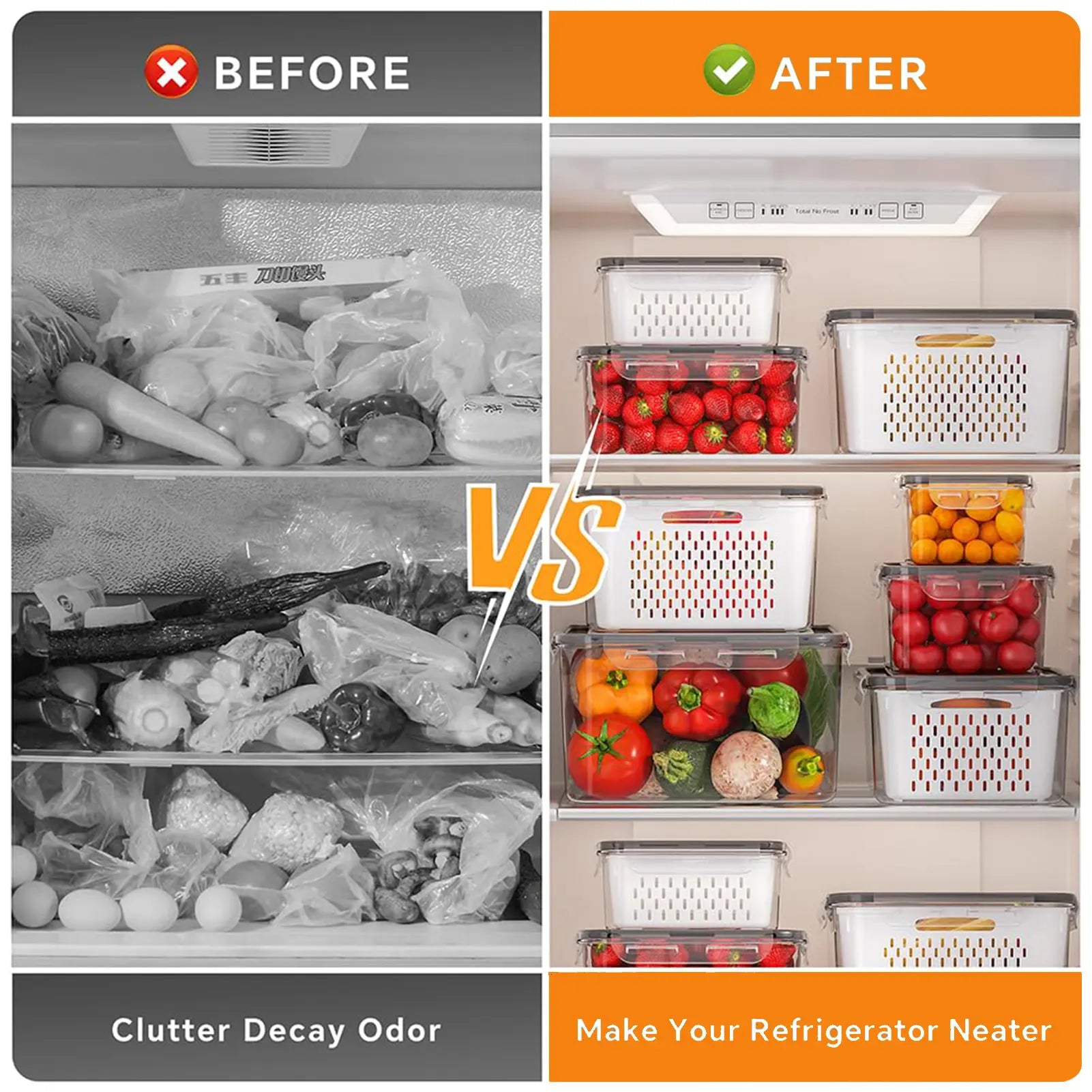 8/10/12 Pcs Large Fruit Containers for Fridge, Stackable Food Storage Containers with Removable Colander, Bpa-Free, Airtight Storage Container to Keep Fruits, Vegetables, Berry, Meat Fresh Longer